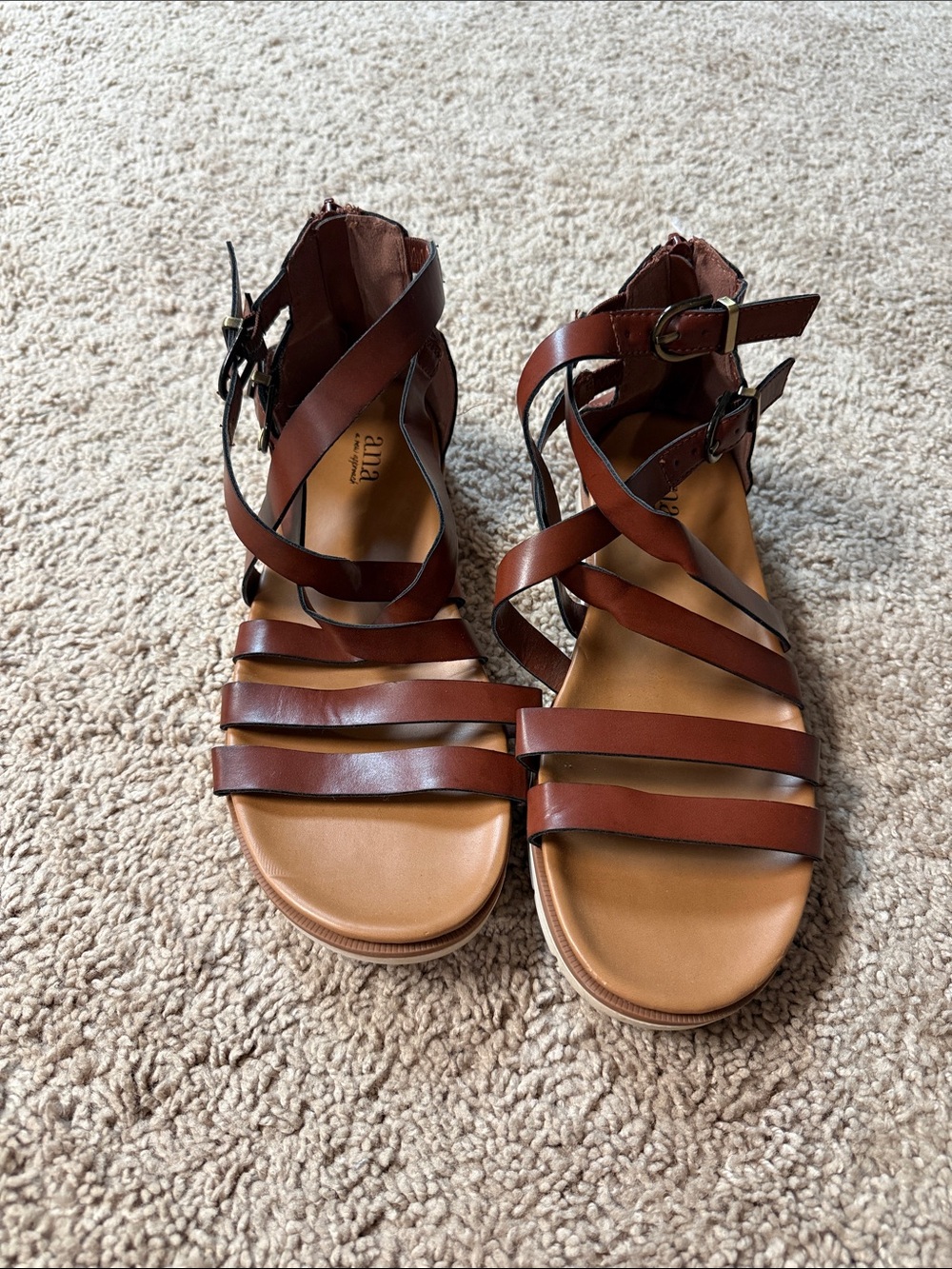 a.n.a Tan Brown Strappy Gladiator Sandals with Ankle Buckles